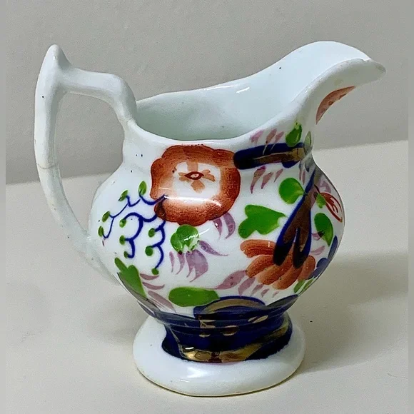19th Century Antique Gaudy Welsh Forget Me Not Pattern Miniature Jug Pitcher